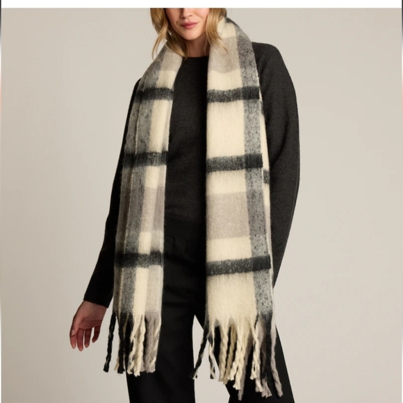 Love & Lore Brushed Fringe Scarf, Greyscale Modern Plaid - Picture 2 of 6